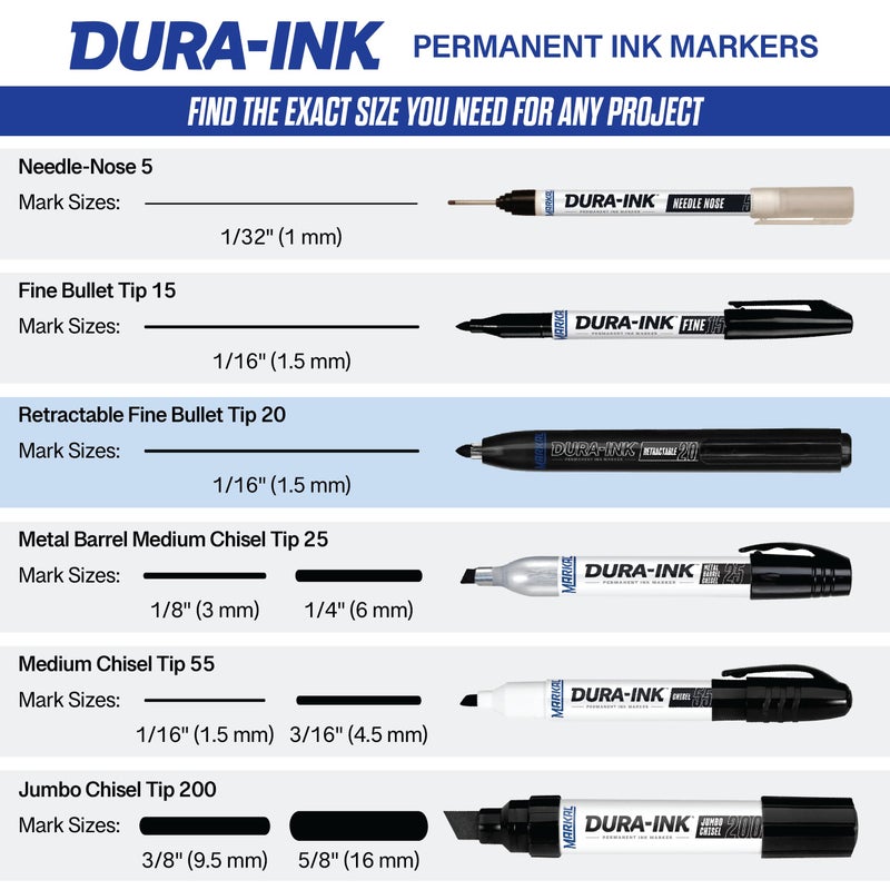 Markal Dura-Ink 20 Fine-Line Retractable Permanent Ink Marker, Versatile Surface Compatibility, Bold Mark Size 1.15â€, Black - Image 5